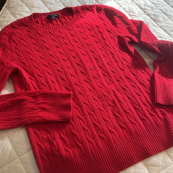 Land’s End Red Cable Knit Sweater Small - Picture 2 of 9
